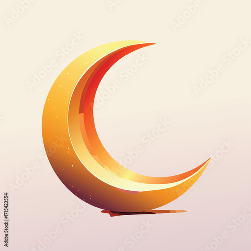 Radiant Crescent: A vibrant crescent moon illustration glows against a soft gradient background, capturing the celestial beauty and gentle illumination of a peaceful night.