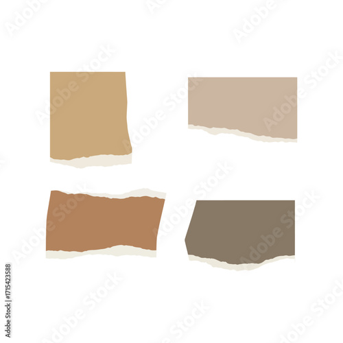 Torn paper pieces texture background element set natural kraft cardboard brown shades overlay vector