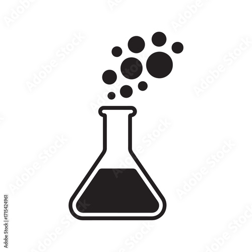 A Black and White Icon of a Conical Flask Filled with Liquid Emitting Fumes Illustrating Science Chemistry or Laboratory Experiments Processes and Dangerous Reactions