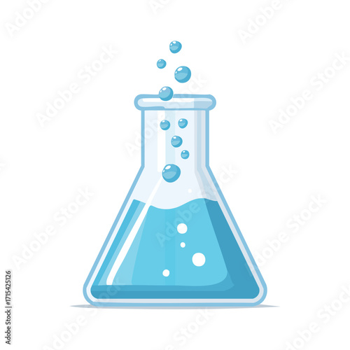 Experimenting Blue Liquid: A conical flask illustration showcasing the essence of scientific research, holding a serene blue liquid, bubbling with the potential of discovery.