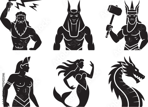 Mythical creatures and deities collection silhouette art
