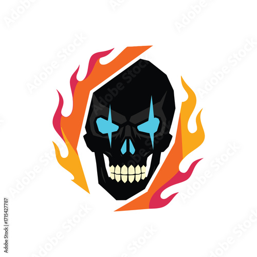 Aggressive Flaming Skull Mascot Logo Illustration.