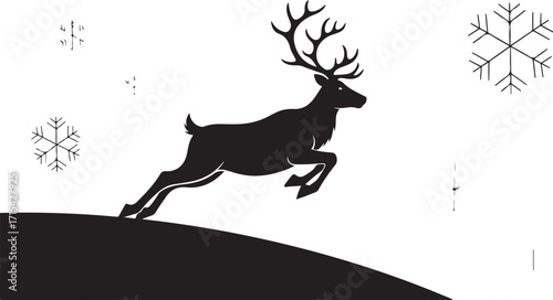 running deer in the snow with winter vibe