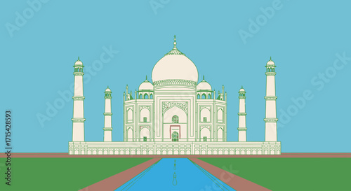 Minimalist Vector Illustration of the Taj Mahal, Agra, India for Travel Guides and Cultural Heritage Projects