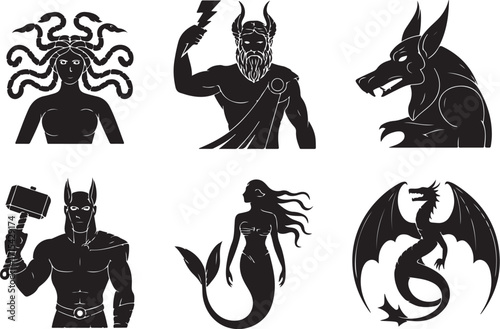 Mythic creatures silhouette collection for fantasy designs