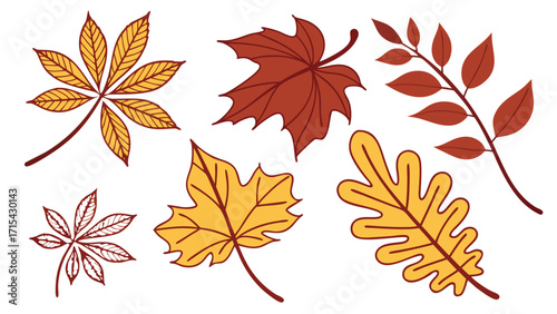 Geometric dolphin fish abstract line art illustration, set of autumn leaves