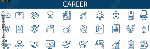 CAREER Icon Set – 36 Minimalist Line-Style Symbols for Professional Growth, Remote Work, Recognition & Goal Achievement in UI, HR Branding & Career Education