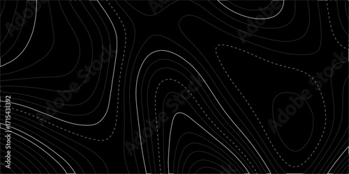 Abstract digital art with glowing blue and black waves and swirling lines on a dark background. modern wallpaper texture and 3d realistic design. topographic map background with wave line. world map