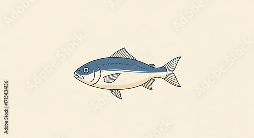 Wallpaper Mural Illustration of a blue and white fish swimming, depicted with simple lines and a neutral background. Torontodigital.ca