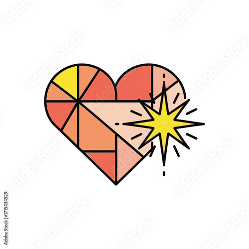 Geometric Heart with Sparkle Icon.