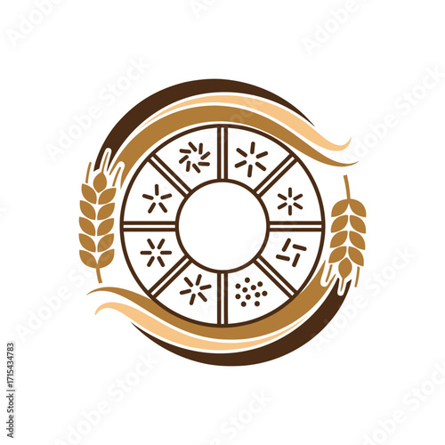 Rustic Millstone and Wheat Logo for Bakery.