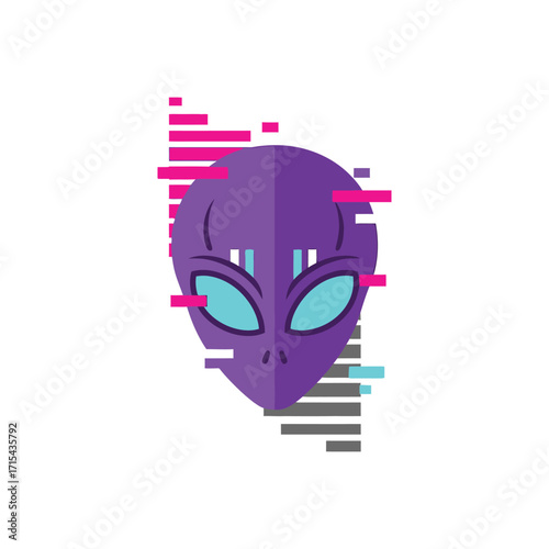 Alien head with glitch effect extraterrestrial being with digital distortion.