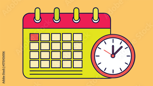 Colorful calendar with clock for planning and schedule illustration