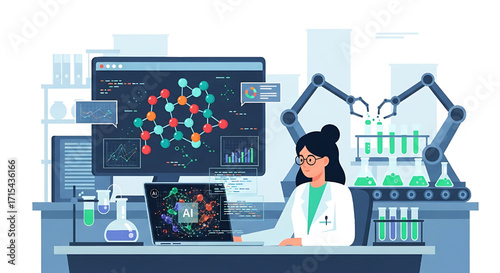 Woman Scientist Analyzing Data in AI and Biotech Research Lab