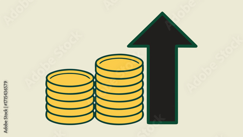 : Growing stack of coins with upward arrow illustration