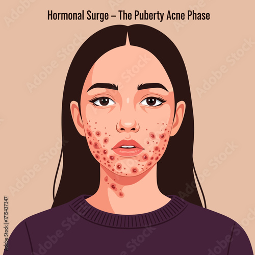 Young woman experiencing hormonal acne during puberty, a common skin concern for teens