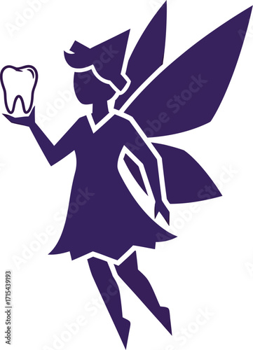 Magical dentist fairy holding tooth vector silhouette cute child healthcare symbol vector