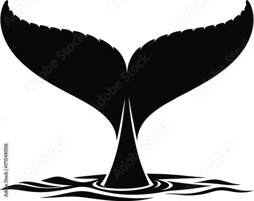 Black whale tail vector silhouette water