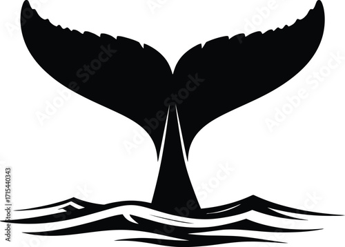 Black whale tail splashing water silhouette ocean