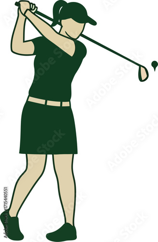 Woman golfer swinging club athletic active lifestyle sports game outdoors recreation fun activity sportswoman vector
