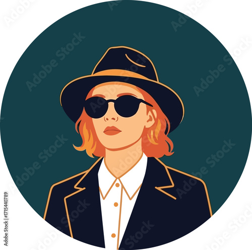 Stylish woman portrait with hat and sunglasses modern art illustration for fashion lifestyle vector