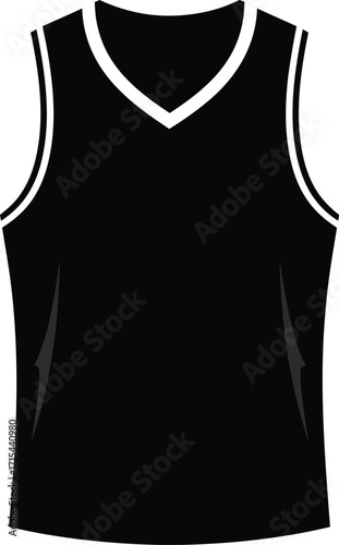 Sleeveless black basketball jersey mock up with v neck and trim for sports apparel design vector