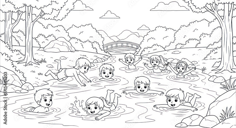 Fototapeta premium Children swimming in creek