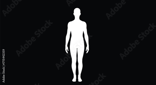 Human silhouette full body standing front view white outline illustration on vector