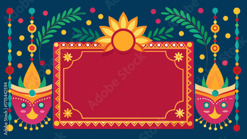 Colorful indian festival banner with decorative elements and blank space