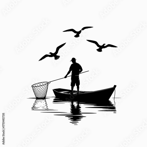 silhouette of a man in a boat