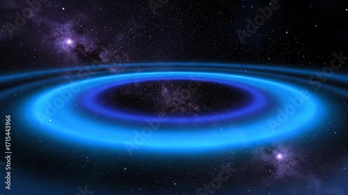Abstract glowing blue rings expand and fade in a seamlessly looping cosmic event horizon ethereal, glowing rings, dreamlike