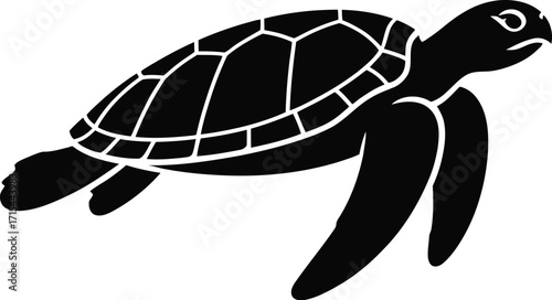 Black turtle swimming vector silhouette sea turtle