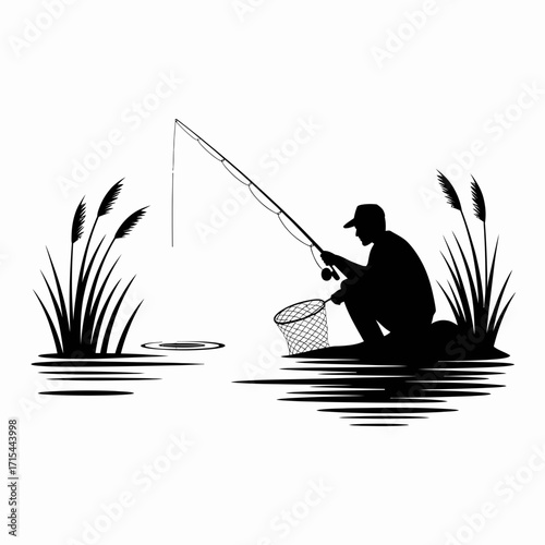 silhouette of a fisherman with fishing rod