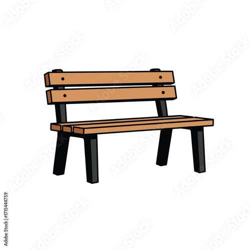 Vector art of wooden park bench with black legs