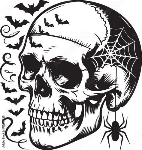 Skull Halloween SVG, Halloween shirt Svg, Spooky Haunted hallows eve Creepy SVG