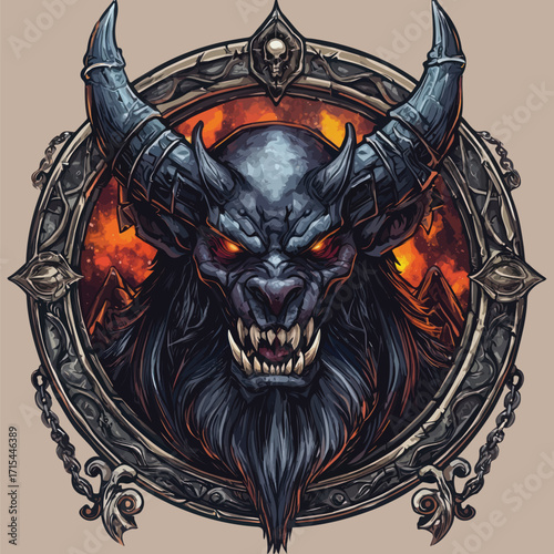  Dark Armored Beast Head in Frame | Menacing Fantasy Creature Vector Art