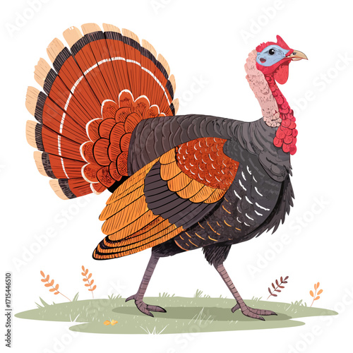 Vector illustration of a turkey cartoon walking for thanksgiving holiday