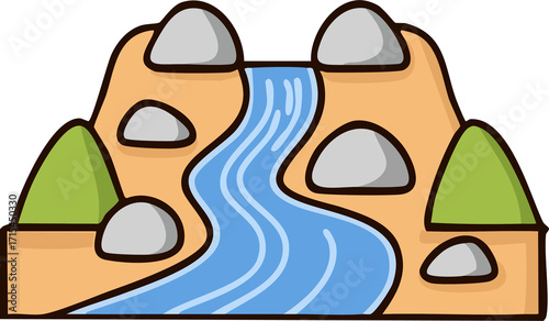 Scenic River Stream with Rocks Clipart Vector Illustration