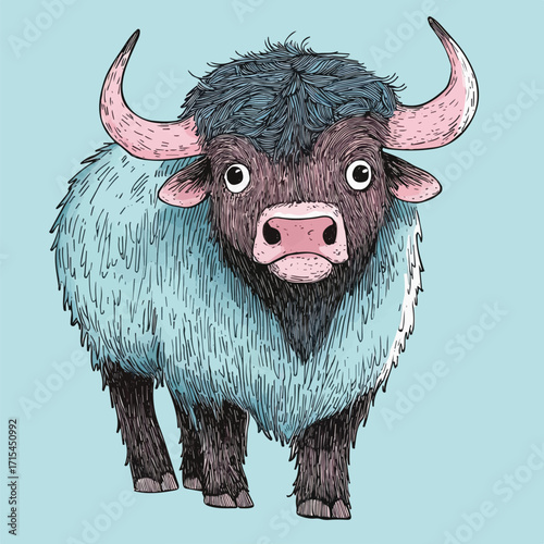 Cute Fluffy White Buffalo Bison | Cartoon Farm Animal Vector Art