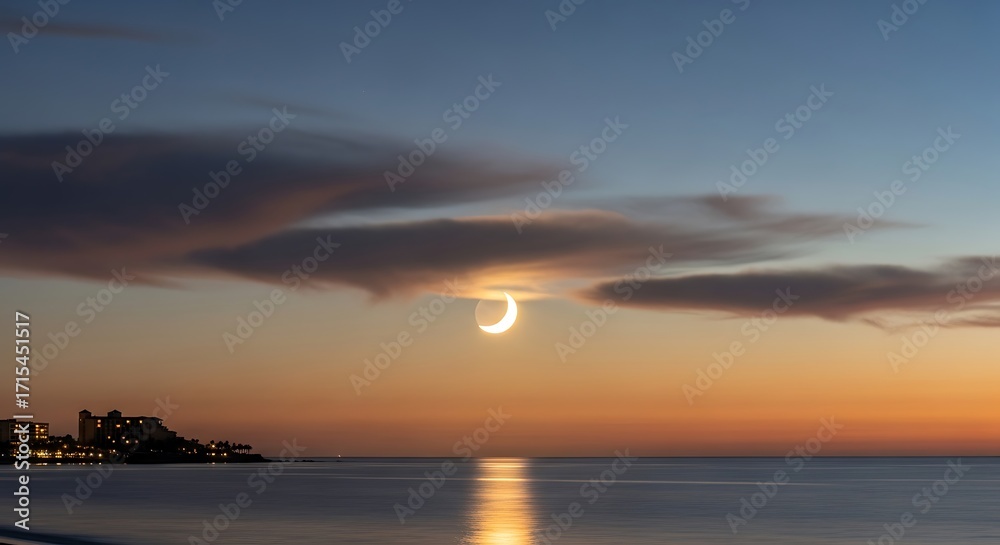 Fototapeta premium Ring of Fire Eclipse Over Water at Sunset.