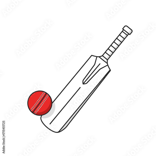 Cricket Bat and Ball Illustration for Sports Promotion, Team Branding, or Educational Materials about Cricket Fundamentals.