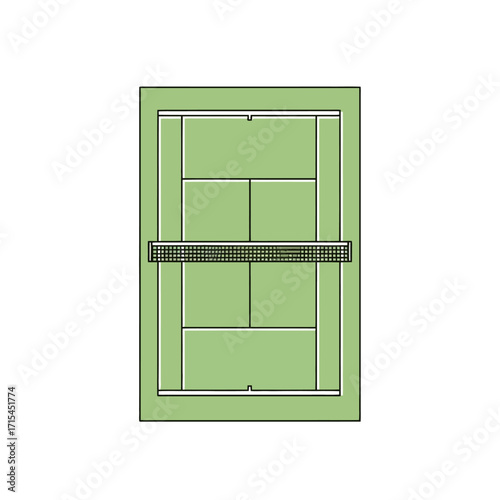 Overhead view of a tennis court diagram for game design, instructional resources, or showcasing sports facility layouts and planning.
