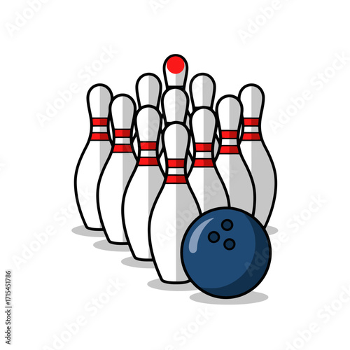 Bowling Pins and Ball Illustration for Sports Promotion and Leisure Activity Designs, Suitable for Game Advertising or Recreational Content Creation.