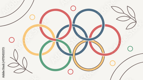 Olympic rings and laurel branches minimalist design