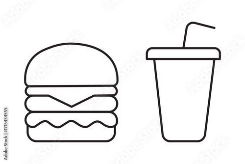 Burger line icon. Fast food icon vector. Hamburger and drink icon. Hamburger soda line icons vectors graphic designs. Symbols of street food. Restaurant concept.