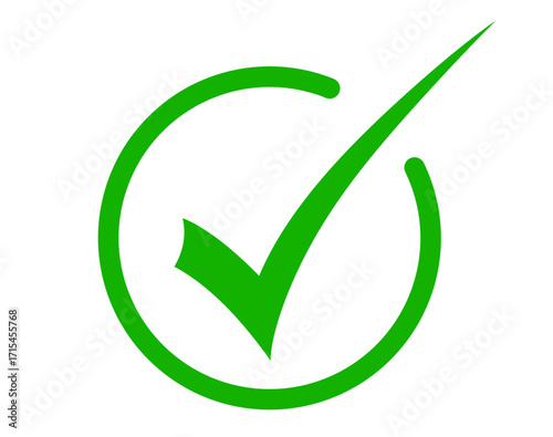 Vibrant green check mark inside a circle isolated on transparent background