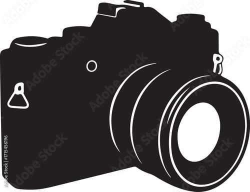 Camera Silhouette with Lens Photography Equipment Vector Art