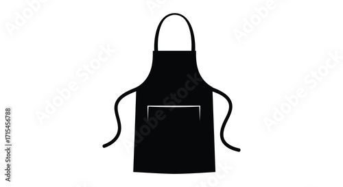 Simple black apron illustration with long ties isolated on a white background