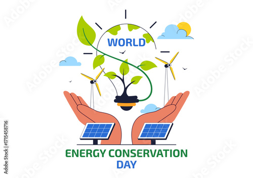 Energy Conservation Day Illustration featuring the Importance of Saving the Planet with Green and Eco Friendly for Maintaining the Global Ecosystem