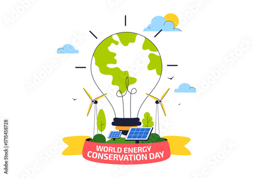 Energy Conservation Day Illustration featuring the Importance of Saving the Planet with Green and Eco Friendly for Maintaining the Global Ecosystem